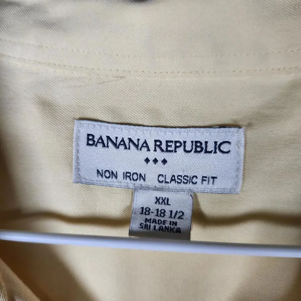 Banana Republic XXL Dress Shirt Yellow Classic Fit Non Iron 18–18.5 Button Front